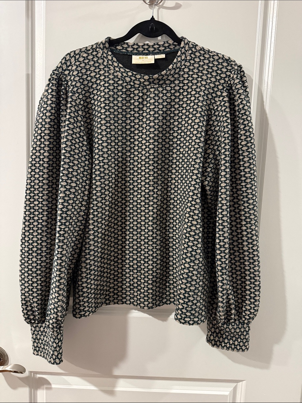 Maeve Navy and Cream Textured Geometric Crewneck Sweater